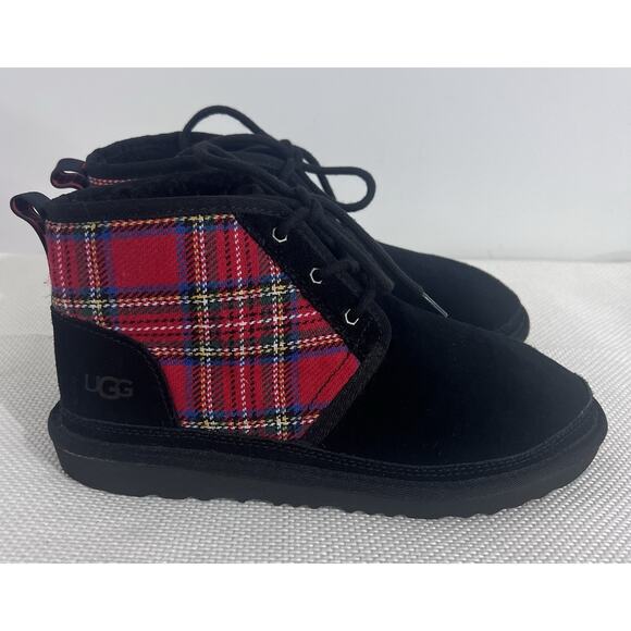 UGG Neumel Chukka Boots Womens US 6 Suede Wool Fur Black Red Blue Green Plaid - Picture 6 of 10